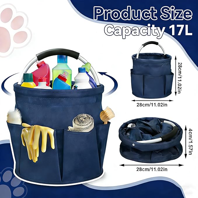 Qivine Cleaning Caddy for Cleaning Supplies, 17L Cleaning Supply Caddy with Handle Foldable Cleaning Supplies Organizer Bucket Tool Bag Organizer Cleaning Products Organizers for Home, Garden