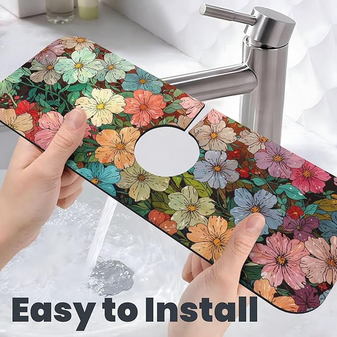 Colorful Wildflowers Dish Drying Mat for Kitchen Counter, 16"x18" Microfiber Absorbent Fast Dry Mat, 2Pcs Dish Mat Faucet Mats Sets, Large Drying Kitchen Mat Kitchen Drying Pad Coffee Bar Decor Gifts
