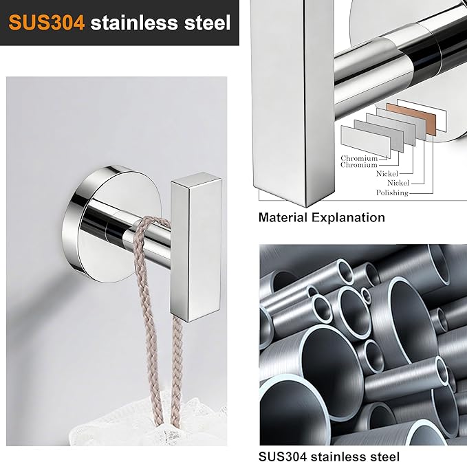 Nolimas Towel Hooks for Bathrooms, Chrome Polished Towel Hook for Kitchen Bathroom, SUS304 Stainless Steel Coat Hook, Heavy Duty Robe Hooks for Hanging Towels, Coats, sponges, Wall Mount, 2 Pack