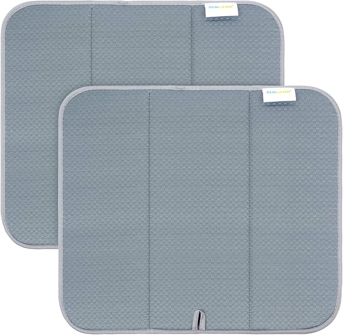 SINLAND Microfiber Dish Drying Mat Super Absorbent Dish Drying Pad for Kitchen Counter, Mat for Countertops or Sinks (16Inch X 18Inch, plaid greyx2)
