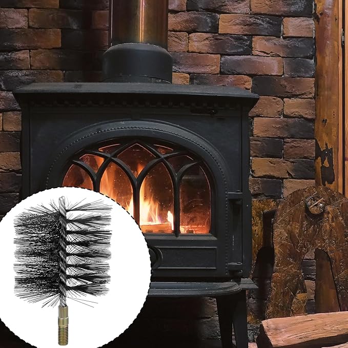 RattanView 4 Inch Double Spiral Flue Brush Round Chimney Cleaning Brush with 1/4" Npt Fitting for Chimneys Stove Pipes Cleaning Accessories