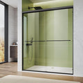 ELEGANT Double Sliding Shower Door 56-60" W x 72" H, Semi-Frameless Bypass Shower Glass Door with Dual Towel Bar Handles, 1/4" Tempered Glass for Walk-in Shower, Matte Black
