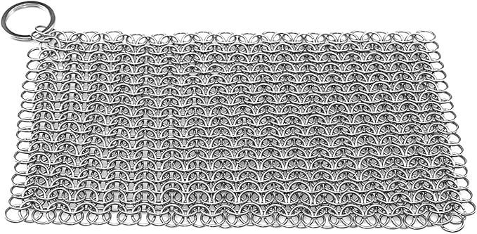 Cast Iron Scrubber 316 Stainless Steel Skillet Cleaner 8"x6" Chainmail Scrubber Scraper Chain Mail Link Scrub for Cast Iron Pre-Seasoned Pans, Griddles, BBQ Grills, and Pot Cookware Cleaning