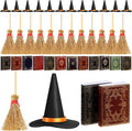 36 Pieces Mini Halloween Decorations 12 Mini Felt Witch Hats 12 Small Brooms 12 Miniature Dollhouse Books Tiny Witch Accessories Set for DIY Crafts Halloween Party Decor Supplies