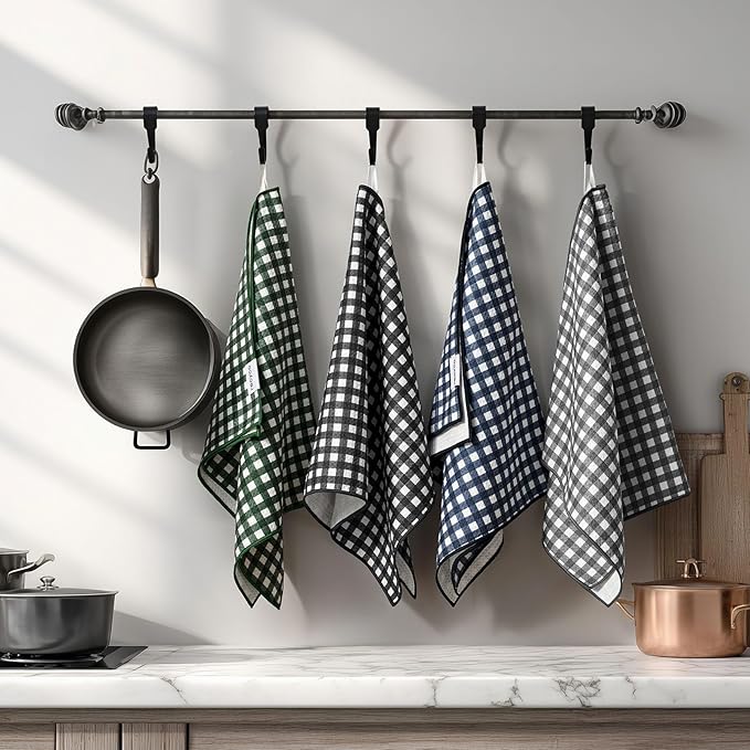 RECYCO Waffle Kitchen Towel Set of 2 - Quick Dry Microfiber Sustainable Dish Towels - Ultra Absorbent Reusable Cleaning Tea Towels - Lightweight Hand Towels,16”x 28”, Dove Gray Plaid