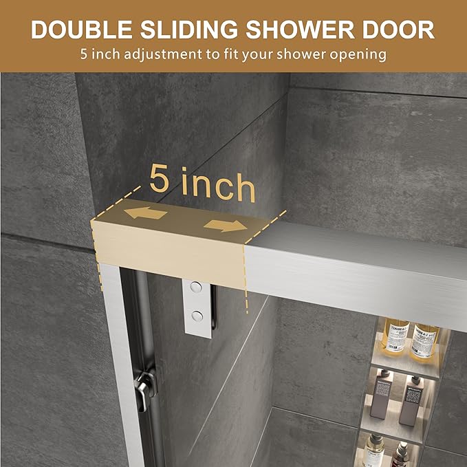 RFN 44-48" W x 76" H Framed Bypass Double Sliding Shower Door, 1/4" (6 mm) Easy-to-Clean Treated Clear Tempered SGCC Glass,Bathroom Door(Brushed Nickel, 44-48" W*76" H)