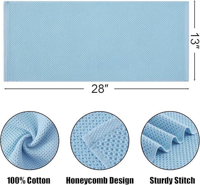 Kitinjoy 100% Cotton Waffle Weave Kitchen Hand Towels (13 X 28 Inches, Sky Blue), 4-Pack Super Soft and Absorbent Dish Towel for Drying Dishes