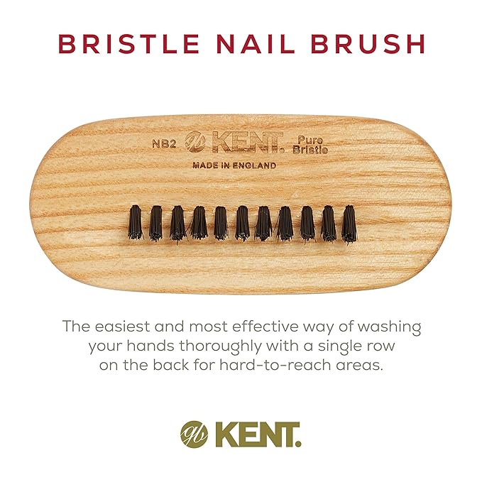Kent NB2 Natural Bristle Fingernail Brush and Hand Scrub Brush, Beechwood Nail Brusher to Clean Nails and Scrubber for Hands and Feet