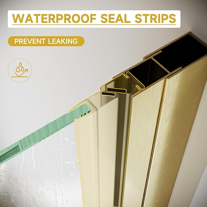 Glass Shower Door 35.5-37" W x 72" H, UCALAFEE Frameless Pivot Shower Door with 1/4" (6mm) SGCC Clear Tempered Glass, Waterproof Seal, Easy Clean & Anti-Fog Coating, Reversible Design, Brushed Gold