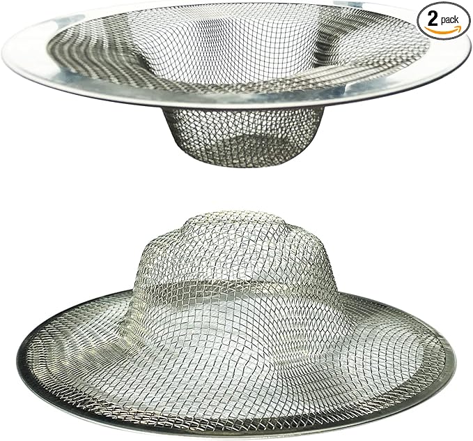 Sink Strainer 2Pcs Stainless Steel Metal Mesh Sink Drain Strainer Large Wide Brim 4.5" Diameter for Most Kitchen Sink Bathroom Bathtub Shower Room Balcony Drains