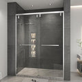 RFN 56-60" W x 76" H Framed Bypass Double Sliding Shower Door, 1/4" (6 mm) Easy-to-Clean Treated Clear Tempered SGCC Glass,Bathroom Door(Brushed Nickel, 56-60" W*76" H)