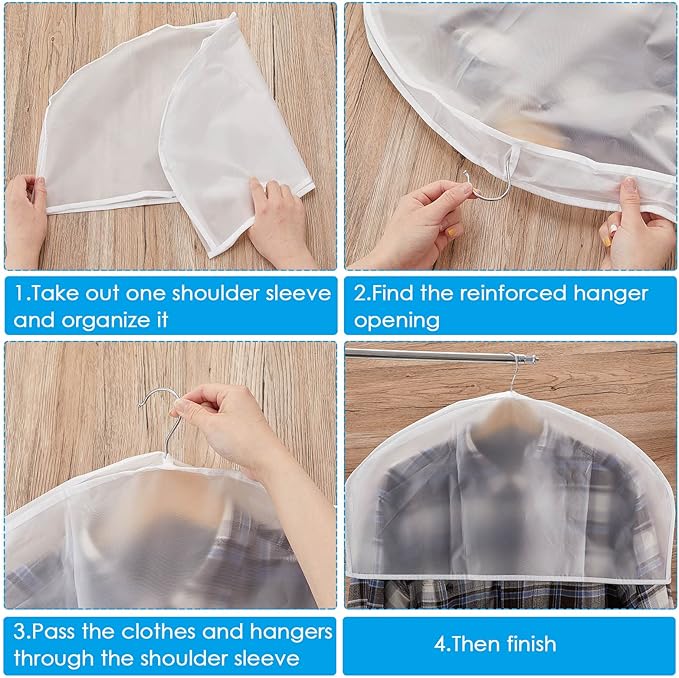 Patelai 80 Pcs 2" Gusseted Shoulder Covers for Hanging Clothes 24" x 12" Plastic Garment Dust Covers Protectors for Closet Storage Suit, Coats, Jackets, Dress Closet Storage(Translucent)