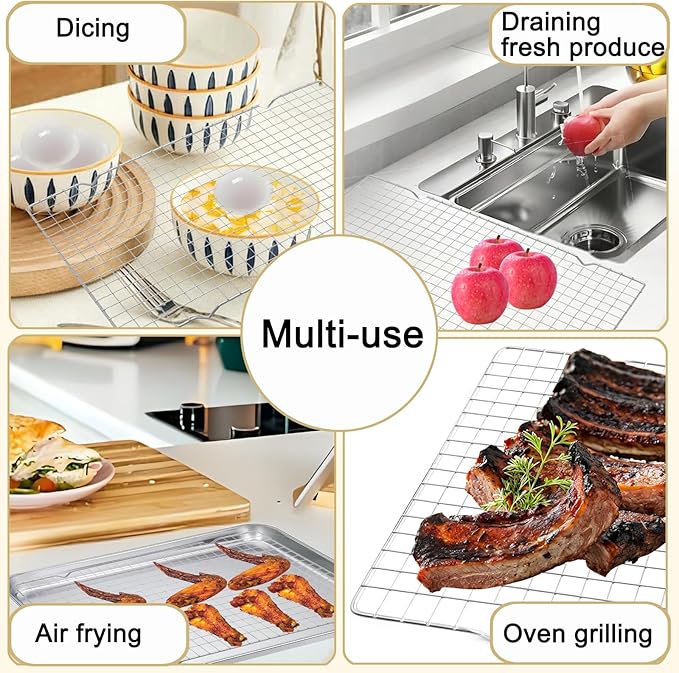 Cleaning Brush Included Cooling Rack for Cooking and Baking - 10" x 15" Set of 2 Stainless Steel, Oven Safe Grid Wire Cookie Cooling Racks