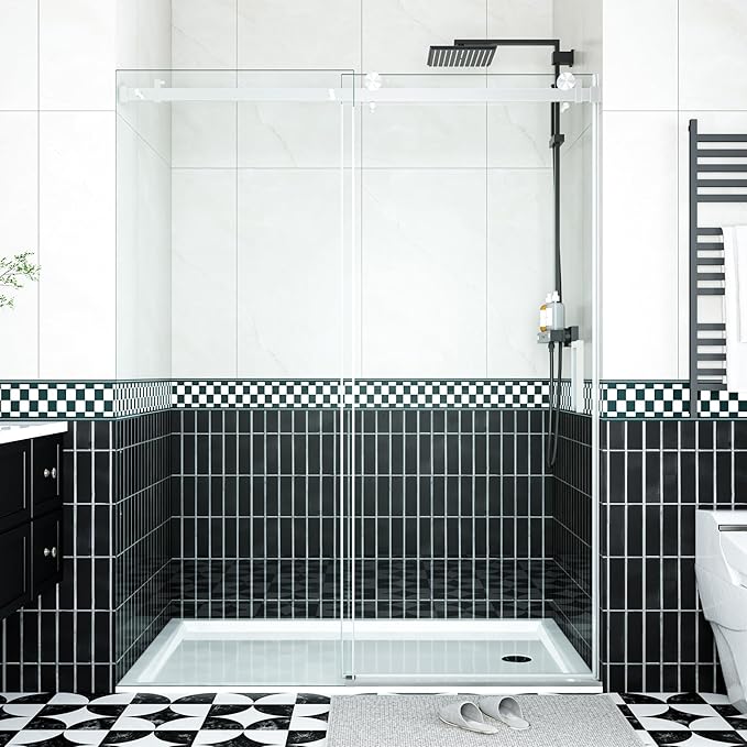 44-48" W x 76" H Frameless Sliding Shower Door - 5/16" (8mm) Clear Tempered Glass, Waterproof, Brushed Nickel Bathroom Door with Easy Installation