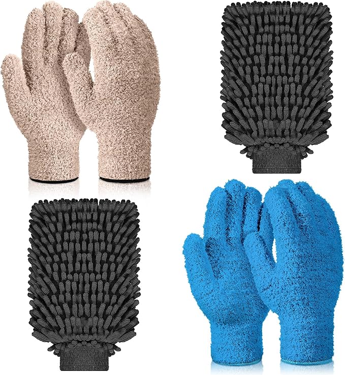 6 Pcs Microfiber Dusting Mitt Gloves for Plants Washable Dusting Gloves for House Cleaning Furniture Car Washing
