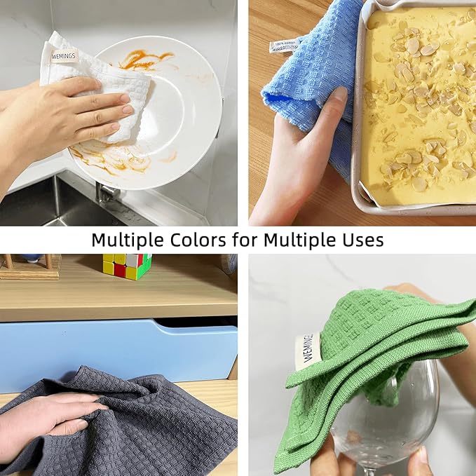 Cotton Dishcloths Set for Home and Kitchen Cleaning- 12x12 Inches Pack of 12- Dish Cloths,Dish Towels,Dish Rags - with Hanging Loop - 100% Cotton,Soft,Absorbent (White, 12)