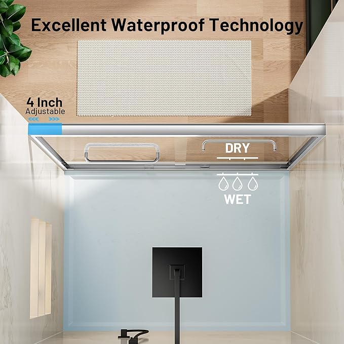 44-48" W x 70" H Double Sliding Shower Door, Semi-Frameless Shower Door with 1/4"(6mm) Clear Tempered Glass, Silent Soft-Close Door for Walk-in Shower, Brushed Nickel