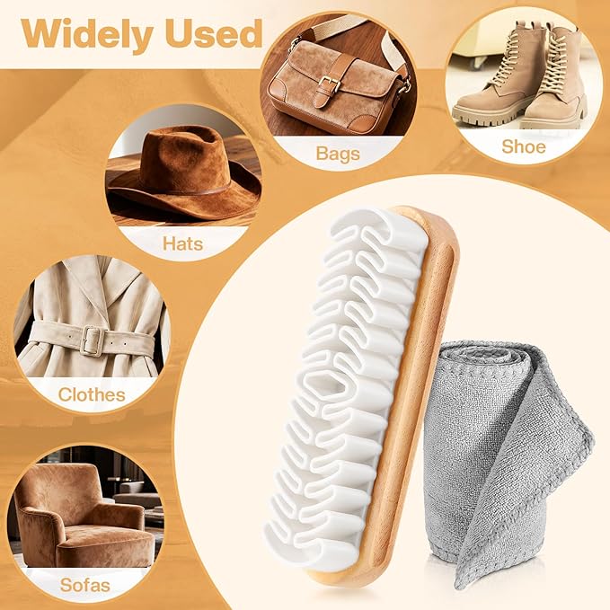 2 Pcs Suede Shoe Brush Nubuck Leather Cleaner Shoes Shine Dauber Crepe Applicators Set with Cleaning Eraser Cloth(Suede Brush with Cloth)