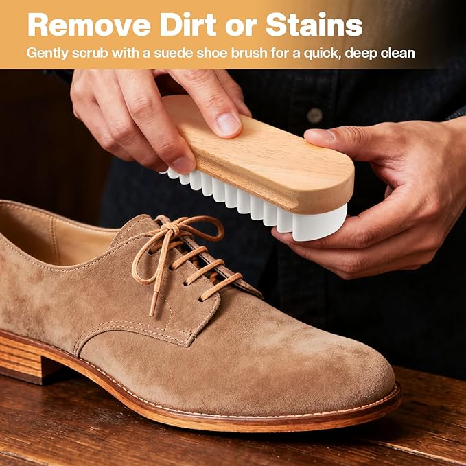 2 Pcs Suede Shoe Brush Nubuck Leather Cleaner Shoes Shine Dauber Crepe Applicators Set with Cleaning Eraser Cloth(2 Suede Detailing Brushes)