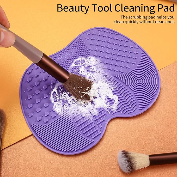 4 Pcs Silicone Make Up Brush Cleaning Mat, Makeup Brush Cleaner Mats, Cosmetic Cleaning Pads, Portable Washing Tool with Suction Cup for Makeup Cosmetic Brushes