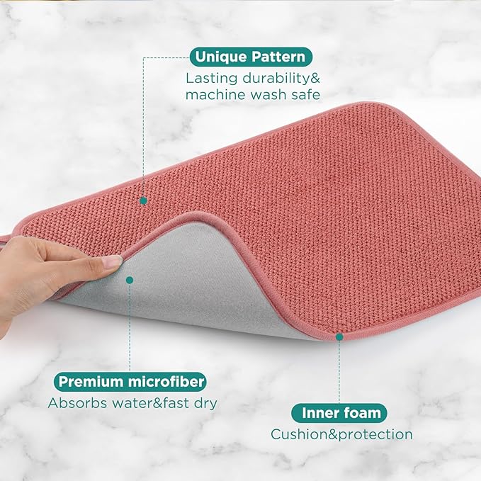 Microfiber Dish Drying Mat, Super Absorbent Kitchen Dish Drying Pad, Reversible for Countertop, 15*20 inch Red