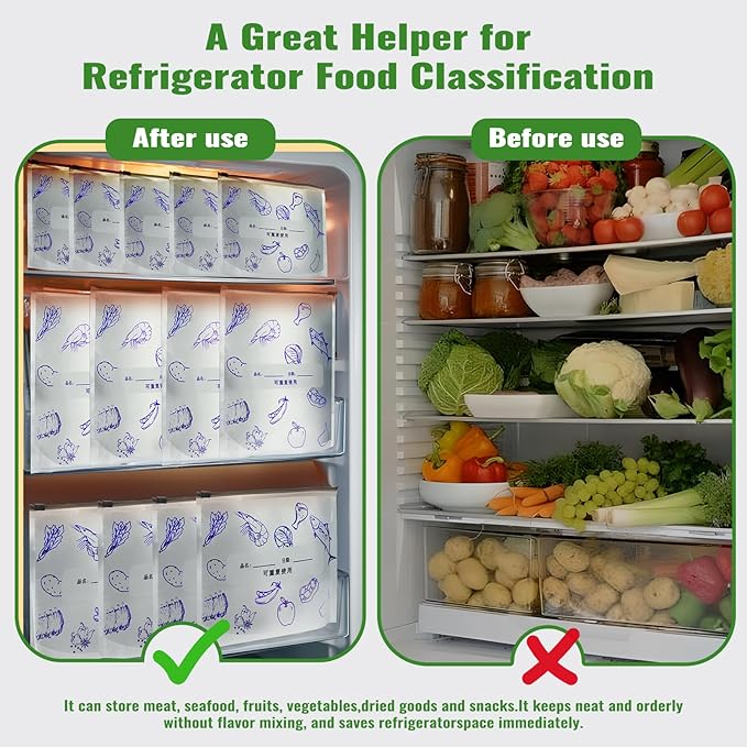 Reusable Aluminum Foil Food Storage Bags with Writable Label, Stand-up Leakproof Ziplock Freezer Bags for Refrigerator, BPA-Free Durable Food Pouch (50-Pack, 6.7Wx8.8H)