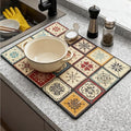 Dish Drying Mat,Retro Quick Drying Water Draining Mat for Kitchen Bar Countertop, Fast Water Absorption Hide Stains Easy to Clean Fit Coffee Bar Accessories Bar Mats for Countertop