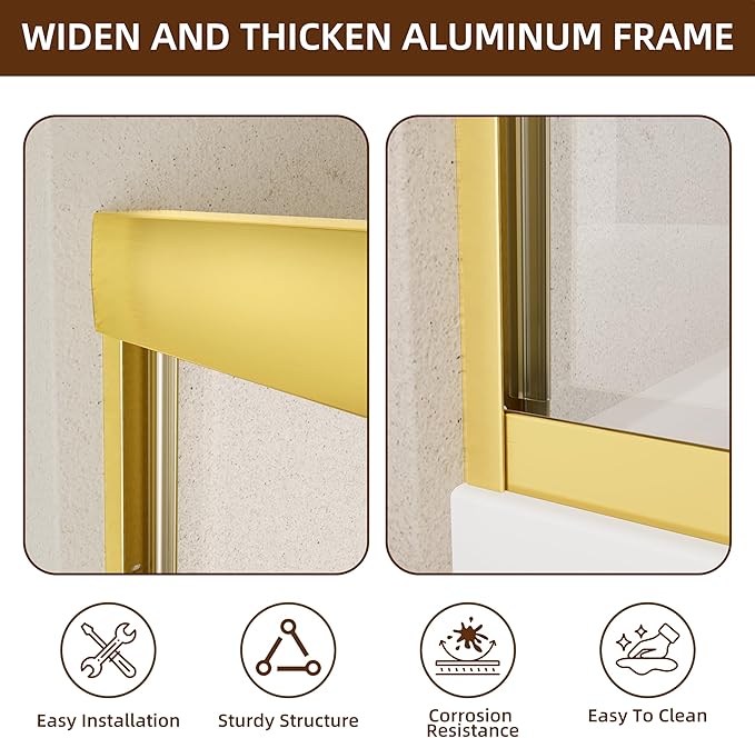 Shower Door,56-60" W x 70" H Semi-Frameless Double Sliding Glass Shower Door with 1/4'' (6mm) Clear SGCC Tempered Glass,Bypass Shower Enclosure,Brush Gold