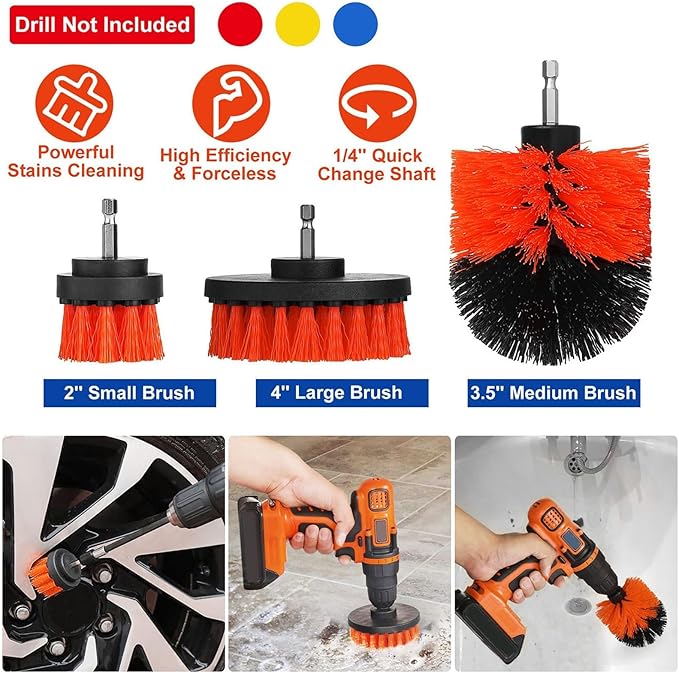 iMounTEK All Purpose Power Scrubber Cleaning Brush Combo Kit. Bathroom Accessories for Bathtubs/Bath Mat/Shower Curtain/Kitchen Sink/Bidet/Carpet/Pool Tile/Ceramic/Marble/Brick/Flooring/Grout- Red