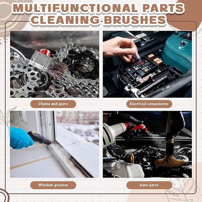 Patelai 2 Pack of Parts Cleaning Brush Home and Auto Use Parts Cleaner for Cleaning Auto Engine, Small Motors, Car Detailing, Wheels, Boats, Air Vents, Machinery