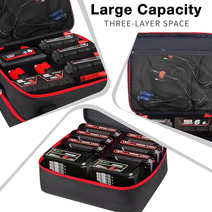 Battery Storage Case for Milwaukee M12 M18 18V 20V Battery and Charger, Tool Batteries Pack Container Carrier Box Hard Batteries Storage Box Holder, Tool Batteries Carrying Box (Bag Only)