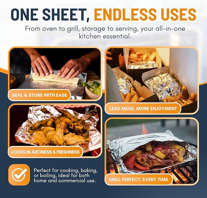 Pre-Cut Aluminum Foil Sheets 500 Count - Foil Sheets For Food, 12” x 10.75”, Easy Dispense Packaging, Premium Pop Up Aluminum Sheet, Tin Foils Sheet for Cooking, Grilling & Storage