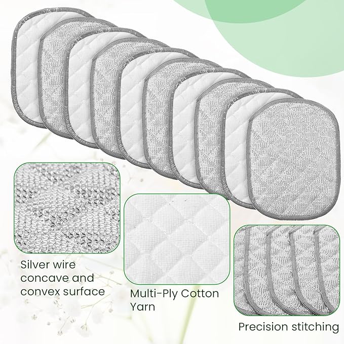TIESOME 10Pcs Newly Upgraded Double Side Non Scratch Wire Dishcloths, Reusable Multipurpose Wire Dishwashing Rags for Wet and Dry Round Wire Washing Cloth for Kitchen, Sinks, Pots, Pans(10)