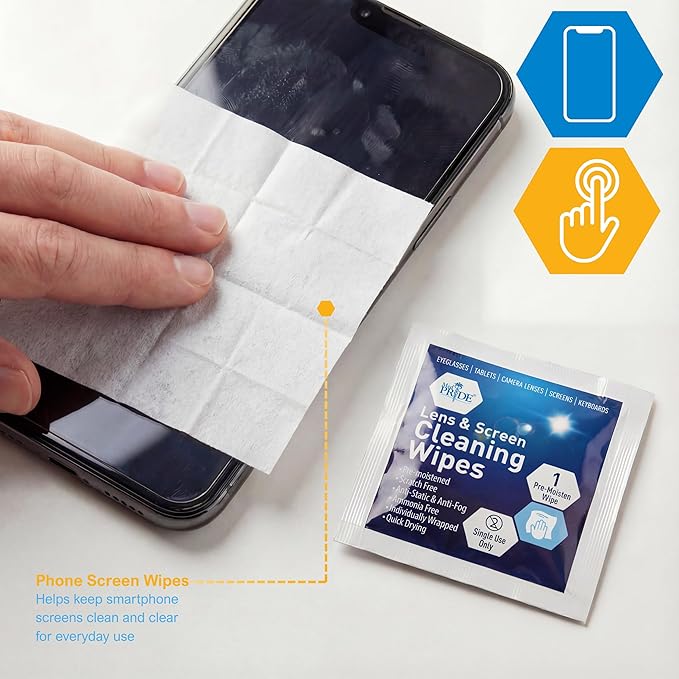 MED PRIDE Anti-Fog Lens and Screen Cleaning Wipes for Eyeglasses, Touch Screens, Premoistened, Anti-Static, Quick-Dry (200 200 Count (Pack of 1))