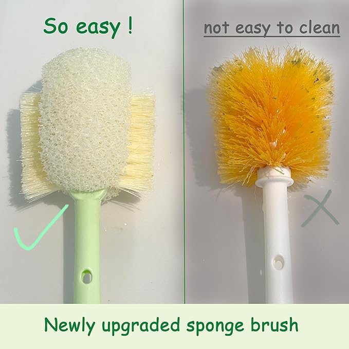 Water Bottle Brush with 5-in-1 Multi-Function, Baby Bottle Brush for Cleaning Nipple/Cup Lid Gap, Straw Bottle Cleaner, 15.1" Long Handle for Narrow Bottleneck Decanter, 3 Pack Set