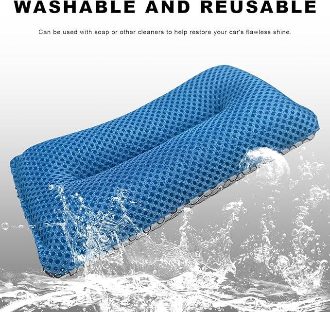 2 PCS Two-Sided Car Wash Sponge, Non-Scratch Microfiber Sponge Pad Soft Mesh Scrubber, Washable Foam Scrub Pads Absorbent Applicator for Cleaning Detailing, Car Accessories (2 PCS)