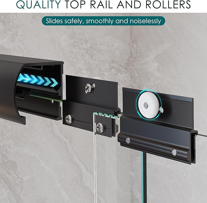 ELEGANT Double Sliding Shower Door 44-48" W x 72" H, Semi-Frameless Bypass Shower Glass Door with Dual Towel Bar Handles, 1/4" Tempered Glass for Walk-in Shower, Matte Black