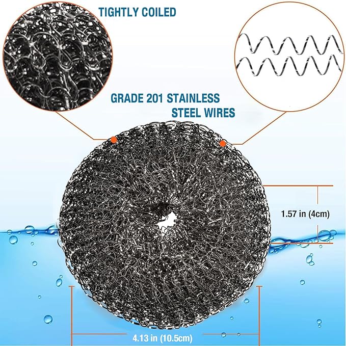 Heavy-Duty Stainless Steel Wool Barbecue Grill Cleaning Scrubber Pads, Replacement Steel Wool Brush Head for Grill Brush, 4 Pack