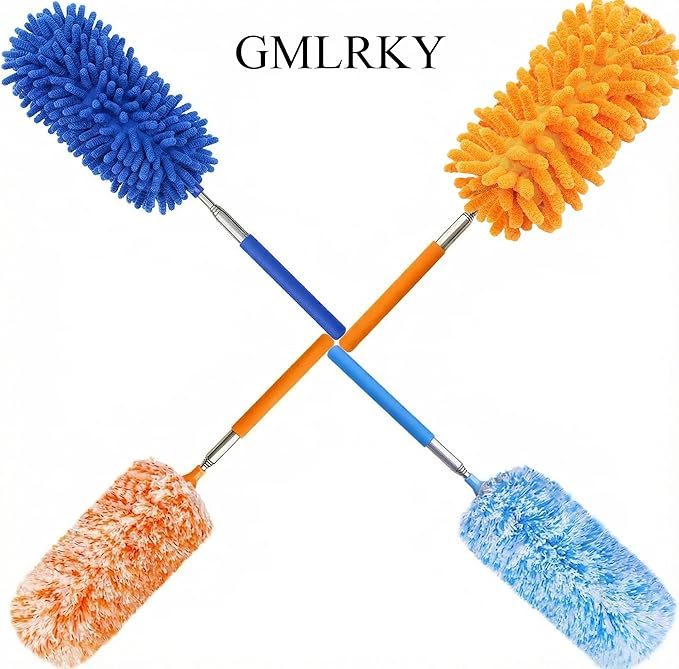 4 pcs Extendable and Washable Microfibre Feather Duster,12" to 31" Reachable, Microfibre Cleaning Tool, Small Dusters for Cleaning Office, Car, Computer, Furniture, Sofa