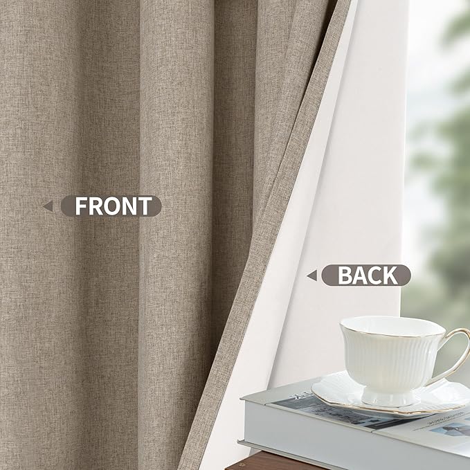 YoungsTex Taupe Linen 100% Blackout Curtains for Bedroom 80 Inches Long, Tan Thermal Insulated Drapes with Grommet Room Darkening for Living Room, 2 Panels, 52 X 80 Inch
