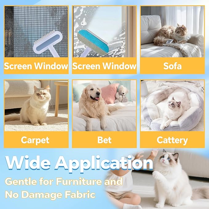 4 in 1 Mesh Screen Cleaner, Multi-Functional Window Screen Cleaning Brush, Pet Hair Removal Tool with Extra Long Handle, Gentle on Furniture, Couch, Carpet, Clothing, Bedding, Window, Mesh Screen