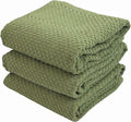 Serafina Home Dark Sage Green Kitchen Hand Dish Towels: Oversized 28" x 18",100% Cotton Cloth Soft Cleaning Drying Absorbent Textured Design, Set of 3 Multipurpose for Everyday Use (Dark Sage)