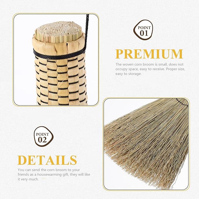 Wakauto Handmade Corn Broom Small 26Cm Straw Handheld Broom Natural Household Duster for Bedroom Sofa Carpet Cleaning