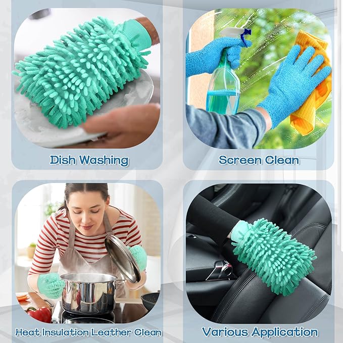 6 Pcs Microfiber Dusting Mitt Gloves for Plants Washable Dusting Gloves for House Cleaning Furniture Car Washing