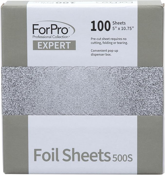 ForPro Expert Embossed Foil Sheets 500S, Aluminum Hair Foils for Color Application and Highlighting Services, Food Safe, Pop-Up Dispenser, 5” W x 10.75” L, 100-Count