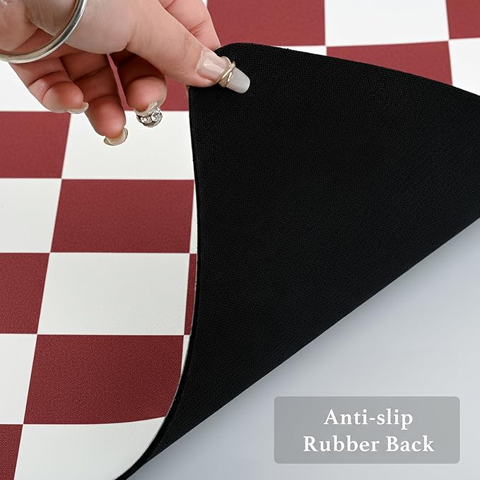 Red Checkered Dish Drying Mat for Kitchen Counter, Coffee Bar Station Accessories, Retro Cute Aesthetic Modern Absorbent Drainer Mat Kitchen Drying Mat Easy Clean 19" x 12"