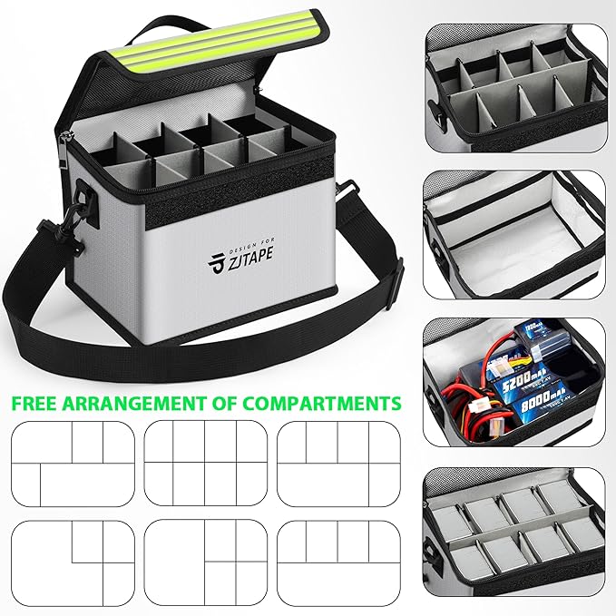 Lipo Safe Bag, Fireproof, Explosion-proof Battery Bag, Large Storage Space, Lipo Storage Box, Fireproof Safe, Protective, Adjustable Battery for Charging and Storing (Silver)