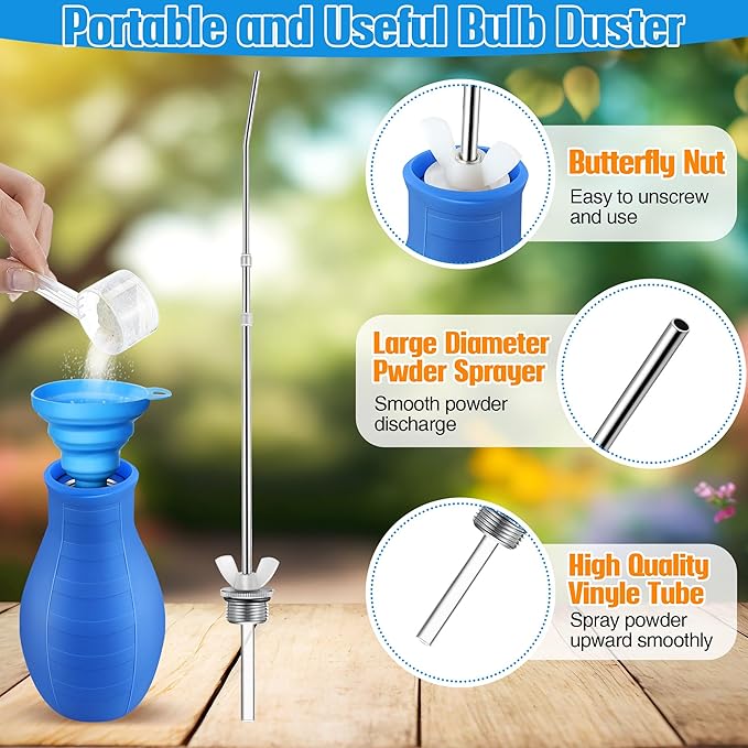 Diatomaceous Earth Powder Duster, Longer 9" to 22" Retractable Garden Powder Applicator Dispenser, 8 oz Bulb Duster Sprayer Insect for Home Organic Gardening Agricultural Supply(Blue,1 Pcs)
