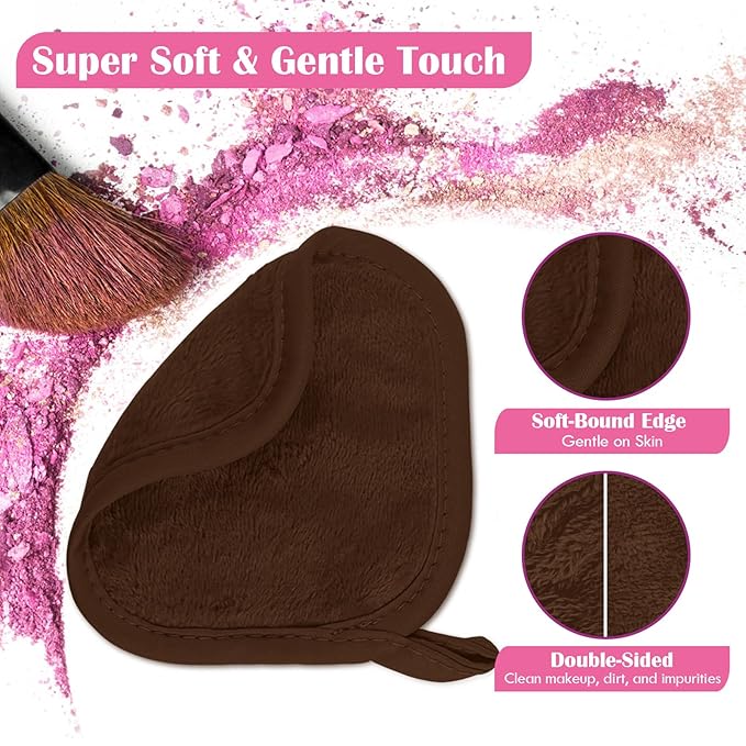 Orighty Makeup Remover Cloth, 12 Pack Makeup Removal Face Cleansing Cloth, Reusable Make Up Remover Pads Remove Instantly Dirt with Just Water, 5 x 5 in, Brown
