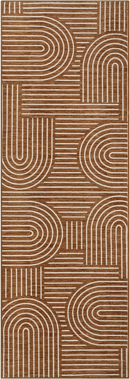 Modern Rug 2.5x10 Runners for Hallways, Abstract Kitchen Runner Rugs Non Slip Bath Mat, Rainbow Washable Runner Rug for Bedroom, Soft Long Rugs for Entryway Bathroom Laundry Dorm, Copper